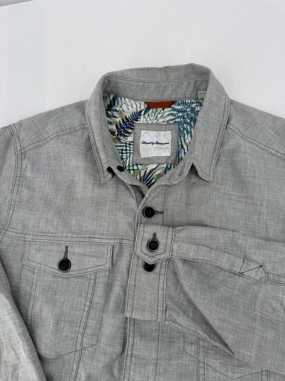 Tommy Bahama Gray Linen Button Up Shirt Jacket